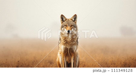 Photorealistic image of a coyote. Coyote sees you Photorealistic image of a coyote. Coyote sees you 111349128