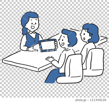 A man and a woman receive an explanation from a female clerk 111349226