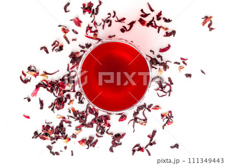 Hibiscus Tea, Dry Rose Drink, Cold Fruit Red Tea in Transparent Mug, Roselle Hibiscus Tea Hibiscus Tea, Dry Rose Drink, Cold Fruit Red Tea in Transparent Mug, Roselle Hibiscus Tea 111349443