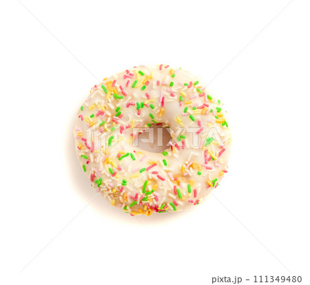 Doughnuts Isolated, Glazed Frosted Donuts with Colorful Sprinkles 111349480