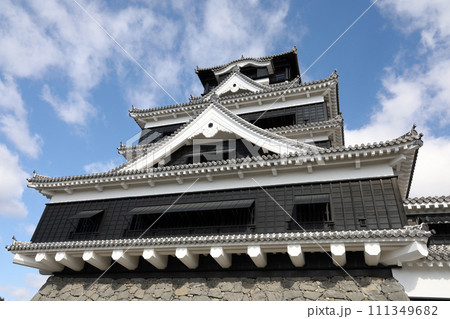 The Famous Landscape vintage building of Kumamoto Castle in Northern Kyushu, Japan. 111349682