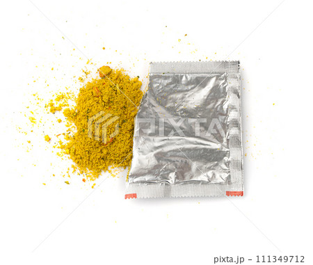 Seasoning Powder Package Isolated, Square Foil Bag, Powder Seasoning, Dry Msg, Instant Noodle Soup 111349712