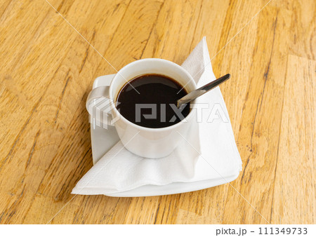 Fresh Black Coffee in Outdoor Cafe, Coffee Cup in Coffeeshop City, Black Coffee on Restaurant Table Fresh Black Coffee in Outdoor Cafe, Coffee Cup in Coffeeshop City, Black Coffee on Restaurant Table 111349733