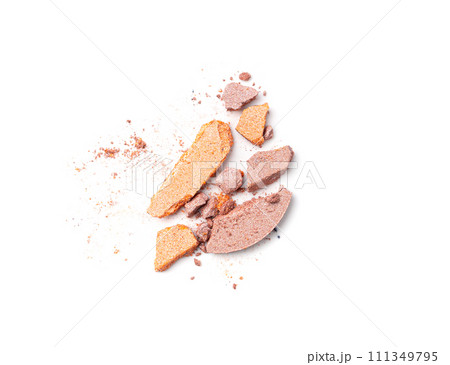 Broken Eye Shadow Isolated, Smashed Makeup Palette, Crushed Natural Glitter Pigment Texture Broken Eye Shadow Isolated, Smashed Makeup Palette, Crushed Natural Glitter Pigment Texture 111349795