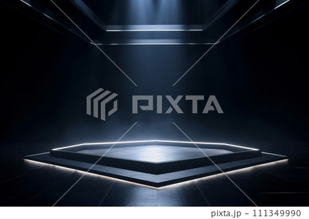 Modern dance stage light background. Stage lighting performance show. Entertainment show. Contemporary dance stage. Minimalist stage lighting design. Minimalist stage illumination. Generative AI. 111349990
