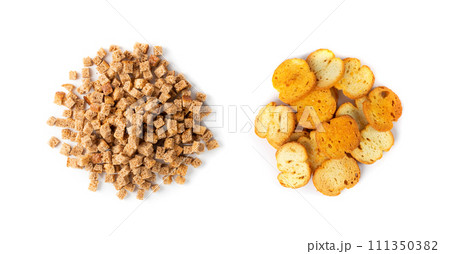 Homemade Rye Bread Croutons, Crispy Bread Cubes, Dry Rye Crumbs 111350382