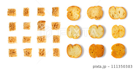 Homemade Rye Bread Croutons, Crispy Bread Cubes, Dry Rye Crumbs 111350383