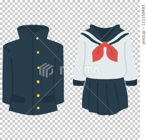 A set of 2 color illustrations of school uniforms: school uniform and sailor uniform. A set of 2 color illustrations of school uniforms: school uniform and sailor uniform. 111350493