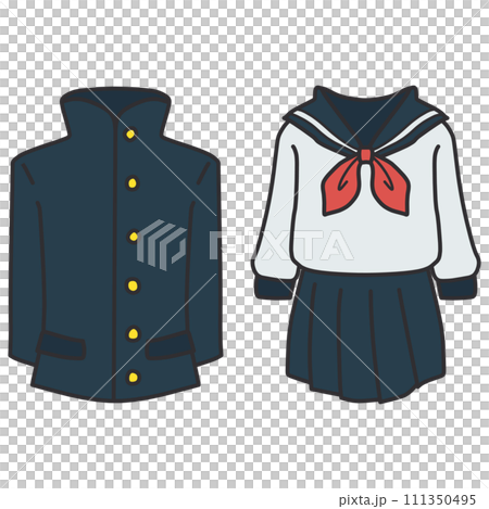 A set of 2 color illustrations of school uniforms: school uniform and sailor uniform. 111350495