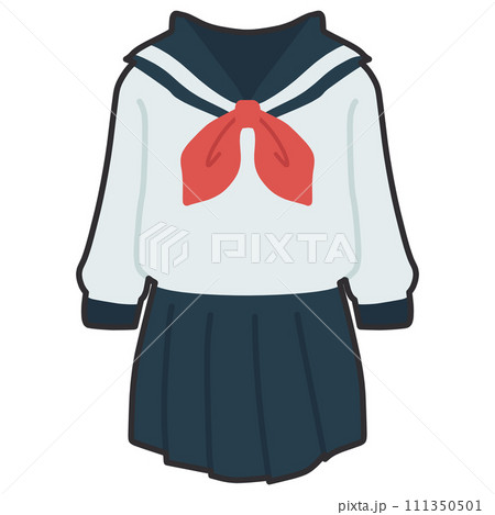 シンプルにデフォルメした手描きのセーラー服のカラーイラストの