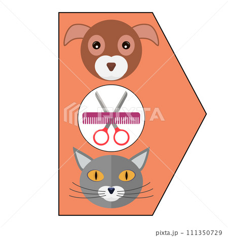 Grooming logo design template. Dog, cat and comb with scissors. Vector clipart and drawing. Isolated illustration on white background. Grooming logo design template. Dog, cat and comb with scissors. Vector clipart and drawing. Isolated illustration on white background. 111350729