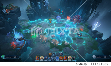 幻想的な洞窟でのゲームのバトルシーン 111351085