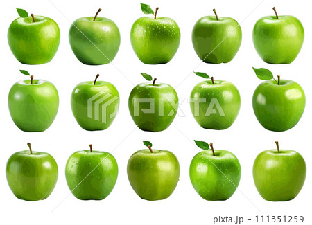 Green apple vector set isolated on white background 111351259