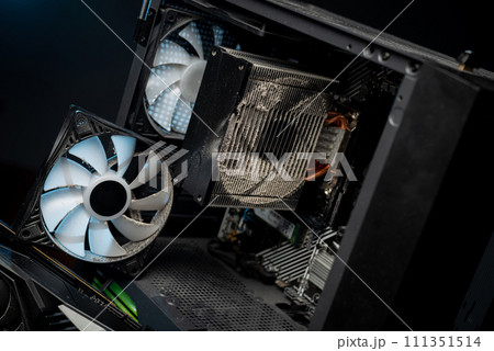 very dirty personal computer in dust. Computer overheating. very dirty personal computer in dust. Computer overheating. 111351514