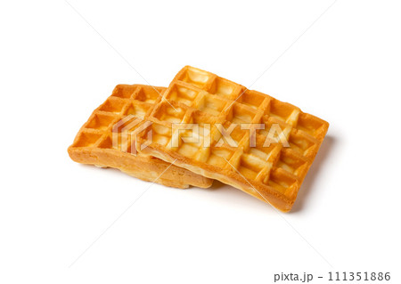 Belgian Waffle Isolated, Square Waffled Cookie, Soft Golden Belgian Waffles, Wafer Biscuit Breakfast 111351886