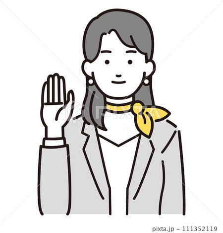 挙手をするスカーフを首に巻いたスーツの女性イラスト 挙手をするスカーフを首に巻いたスーツの女性イラスト 111352119