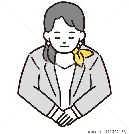 お辞儀をするスカーフを首に巻いたスーツの女性イラスト 111352128