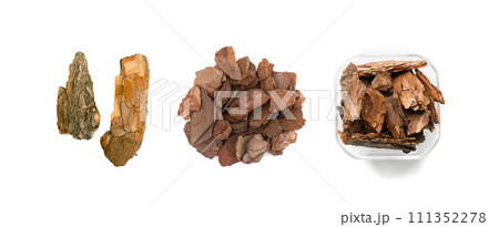 Tree Bark or Garden Mulch Isolated on White Background Tree Bark or Garden Mulch Isolated on White Background 111352278