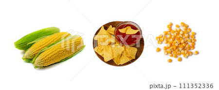 Corn Chips, Nachos Chips, Maize Snack, Corn Crisps or Totopos Corn Chips, Nachos Chips, Maize Snack, Corn Crisps or Totopos 111352336