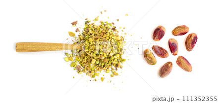 Scattered Pistachio Nut Pieces, Break Chopped Pistachios 111352355