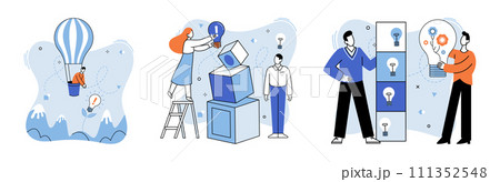 Idea in a box vector illustration. Project development flourishes when nourished by waters imagination Solutions unfold like blossoming flowers when creativity knows no bounds Break chains 111352548