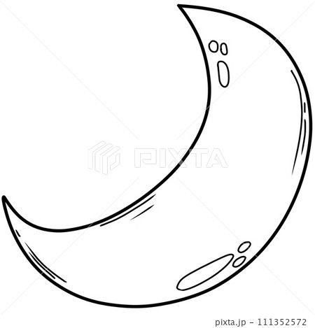 black line art of the moon on a  transparent background, coloring book art supply for kids 111352572