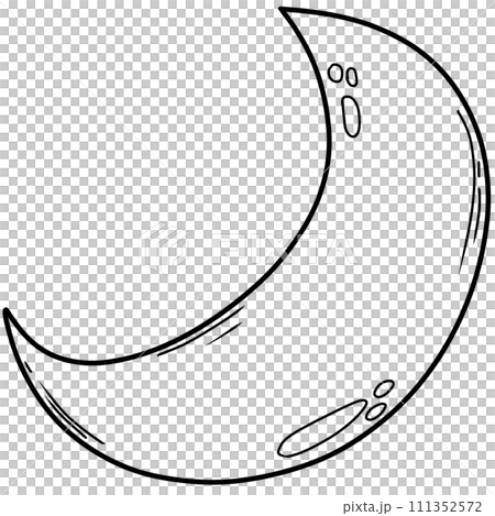 black line art of the moon on a  transparent background, coloring book art supply for kids 111352572