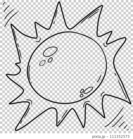 black line art of the sun on a  transparent background, coloring book art supply for kids 111352573