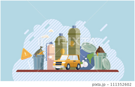 Nature pollution. Vector illustration. The harmful effects pollution can be seen in contaminated ecosystems Unhygienic practices contribute to nature pollution and endanger public health The nature 111352602