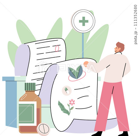 Herbal medicine vector illustration. Herbal medicine is legacy passed down, treasure chest health secrets The herbal medicine concept is quilt stitching together patches well-being 111352680