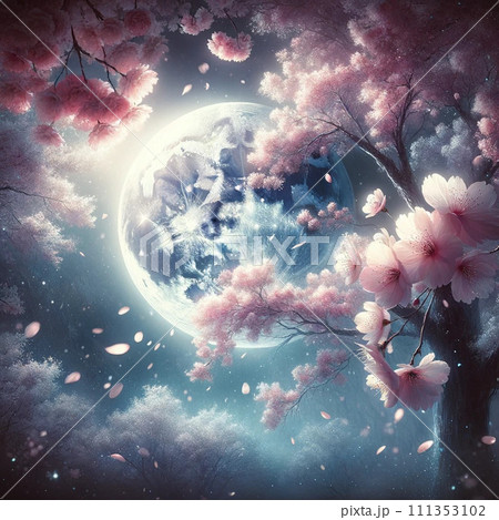 桜と月をテーマにしたイラストのイラスト素材 [111353102] - PIXTA