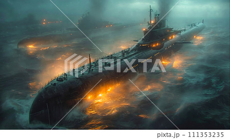 Advanced Submarine Military Technology in Deep Blue Sea - Underwater Surveillance and Defense, Generative Ai 111353235