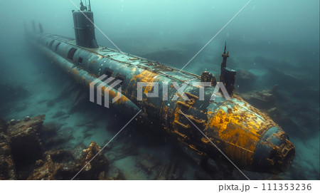 Advanced Submarine Military Technology in Deep Blue Sea - Underwater Surveillance and Defense, Generative Ai 111353236