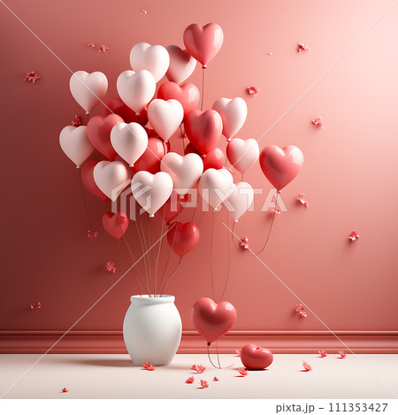 Romantic Valentine's Day Celebration Love and Happiness in Beautiful Couple Moments Red Hearts, Passionate Kisses, and Gifts, Generative Ai 111353427