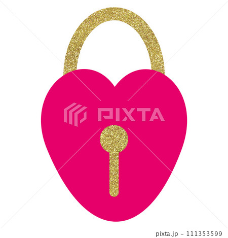 イラスト素材　ハートの鍵　南京錠　ゴールド 111353599