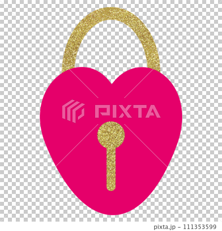 イラスト素材　ハートの鍵　南京錠　ゴールド 111353599