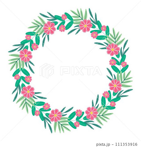 Round frame with spring flowers and herbs, copy space Round frame with spring flowers and herbs, copy space 111353916