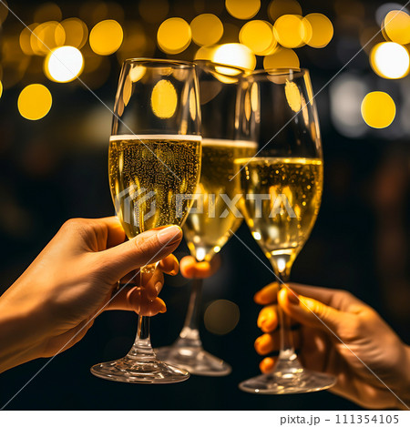 Joyful Cheers Celebratory Toast with Champagne in Elegant Occasion, Generative Ai 111354105