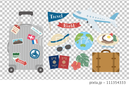 スーツケースや飛行機など旅行アイコンセット スーツケースや飛行機など旅行アイコンセット 111354333