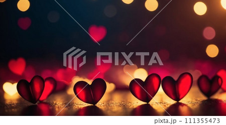 Hearts Bokeh Background - Valentine day banner 111355473
