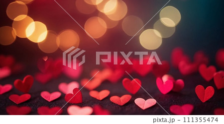 Hearts Bokeh Background - Valentine day banner 111355474