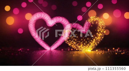 Hearts Bokeh Background - Valentine day banner 111355560