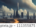 AI-generated content. Futuristic urban skyline,Fictional City Skyline,  111355875