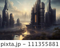 AI-generated content. Futuristic urban skyline,Fictional City Skyline,  111355881