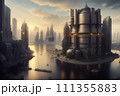 AI-generated content. Futuristic urban skyline,Fictional City Skyline,  111355883
