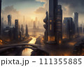 AI-generated content. Futuristic urban skyline,Fictional City Skyline,  111355885