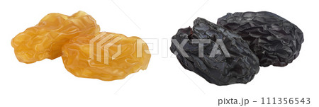 Yellow raisin isolated on white background with full depth of field 111356543
