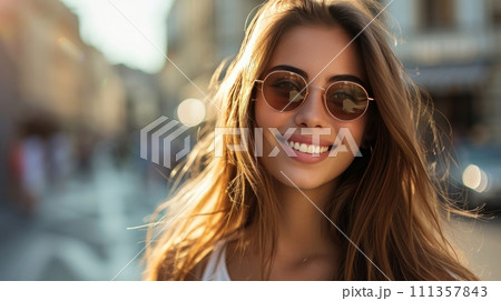 Street-style beauties exude charisma, smiling brightly in the heart of the city 111357843