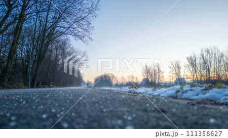 Frosty Dawn on the Country Road 111358627
