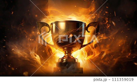 AI-generated content. A powerful representation of a gold cup with a dynamic glowing effect, set against a backdrop of a grand ceremony 111359019